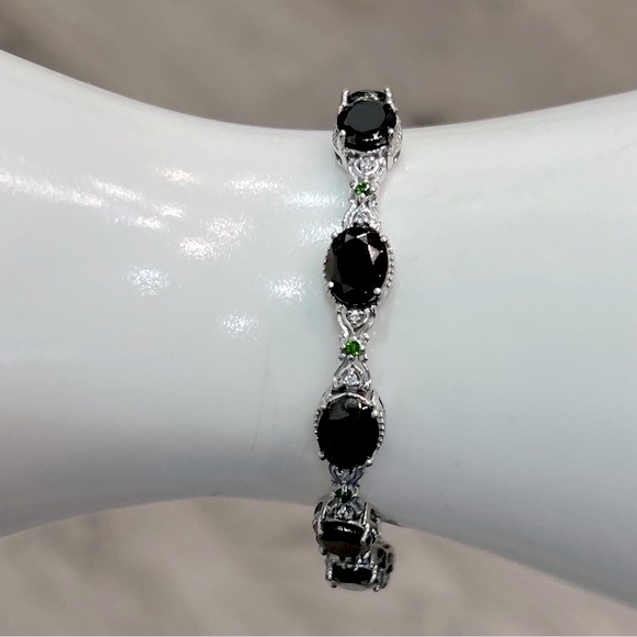 Shungite Multigemstone Sterling Silver Box Lock Clasp Closure Bracelet - Picture 2 of 11